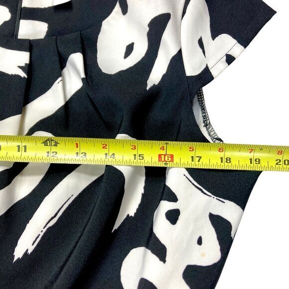 Emma & Michele Midi Dress Women 14 Black White Printed Belted 70s Classy Elegant - Picture 9 of 16